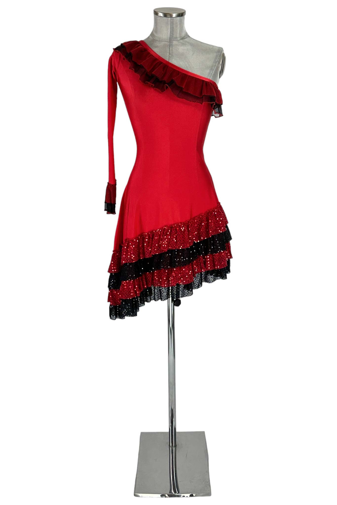 noleggio-abito-ballo-rosso-donna-rouches-asimmetrico_1