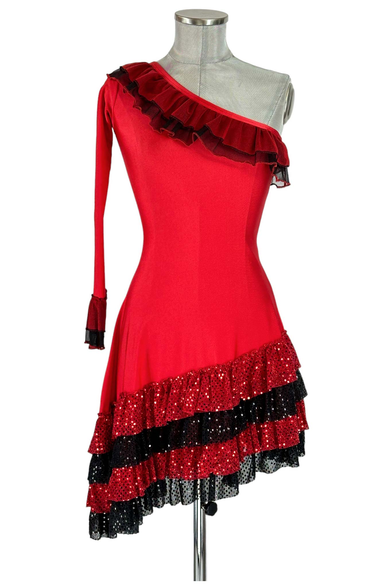 noleggio-abito-ballo-rosso-donna-rouches-asimmetrico_2